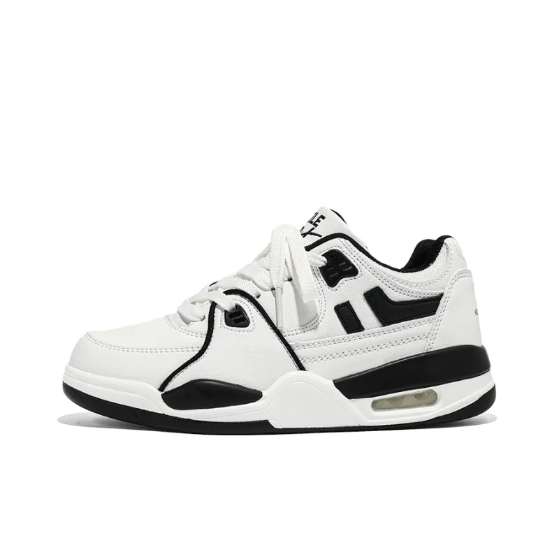 CVOJOO Puffy Shoes Wear-Resistant Mid-Top Skateboard Shoes Unisex White Black-7