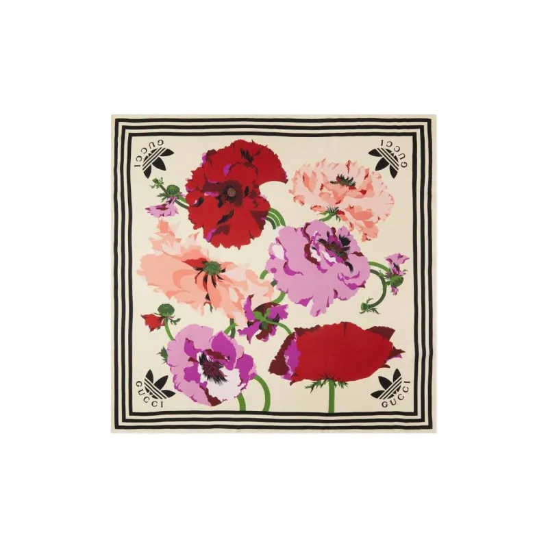 GUCCI X Adidas Maxi Flower Print Silk Scarf-0