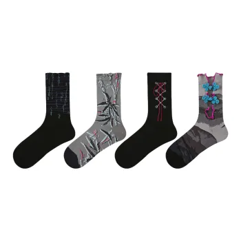 Vine Color Mid Calf Socks Unisex 4 Pack Chinese Cyber Socks