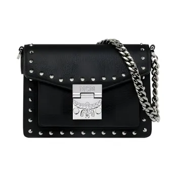 MCM Patricia Visetos Cow Leather Shoulder Bag Crossbody Bag Mini Women's Black
