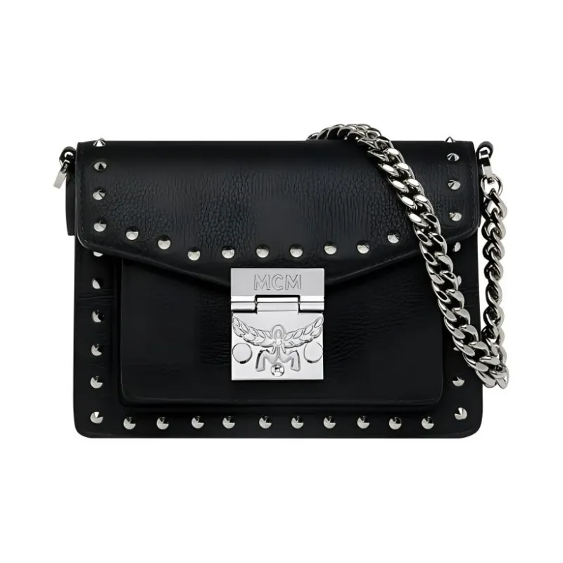 MCM Patricia Visetos Cow Leather Shoulder Bag Crossbody Bag Mini Women's Black-0