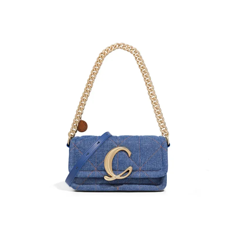COWEC YCAKI Cow Leather Patchwork Synthetic Leather Shoulder Bag Medium Size Women's Black/Ecru/Denim Blue-8