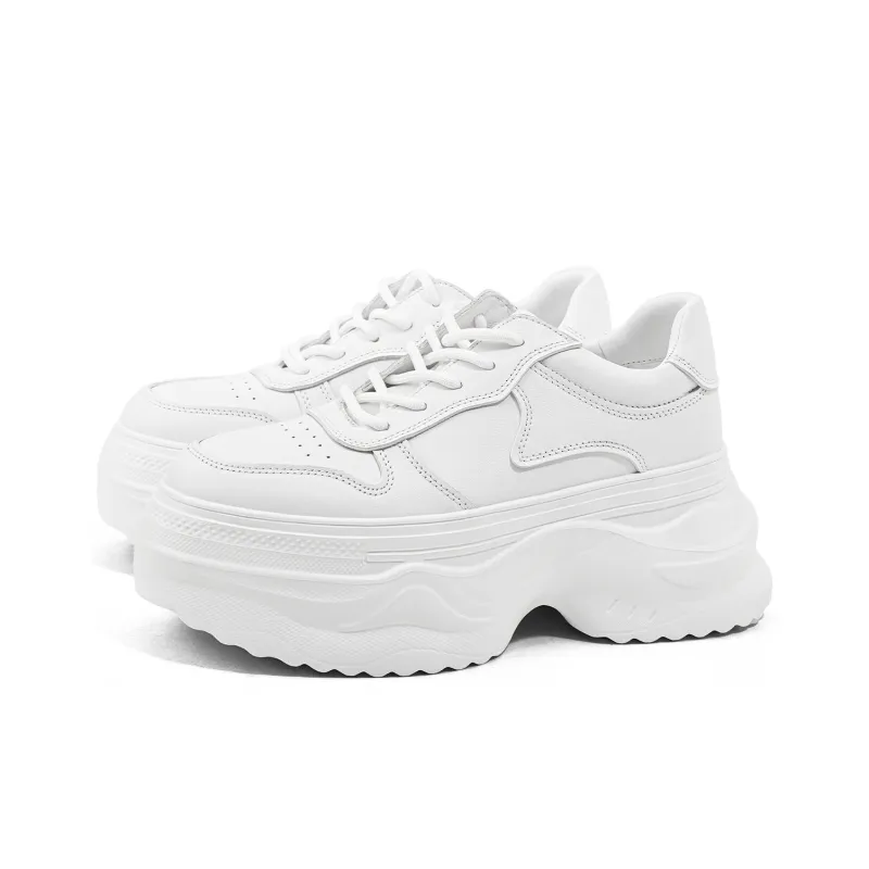 KMD Lightweight Height Increasing Low Top Casual Shoes Women's White-1