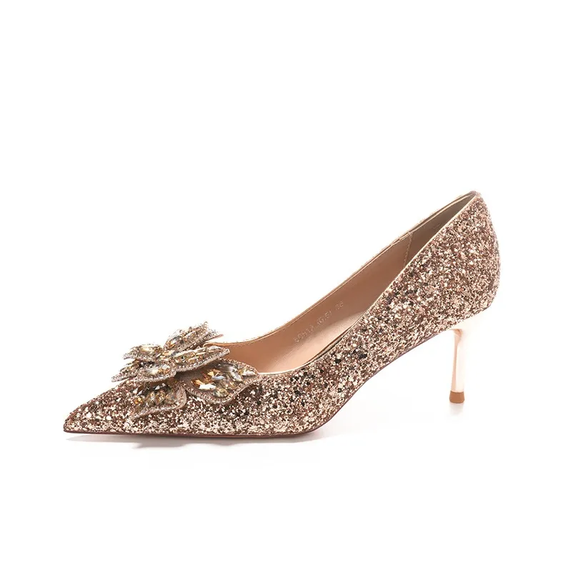 QITUMAUL Slim Heel High Heels Women's Champagne-0