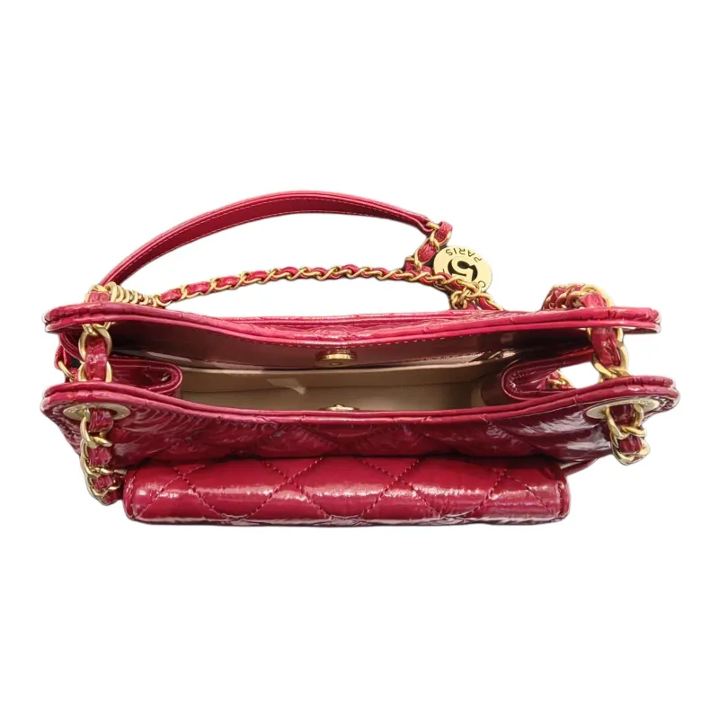 CHANEL Waxed Leather Tmall Elf Shoulder Bag Trumpets Women's Red-5