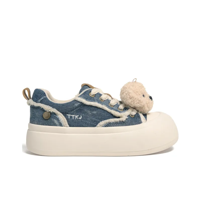 TTKJ Wear Resistant Height Increasing Low Top Skateboard Shoes Women's Denim Blue-1