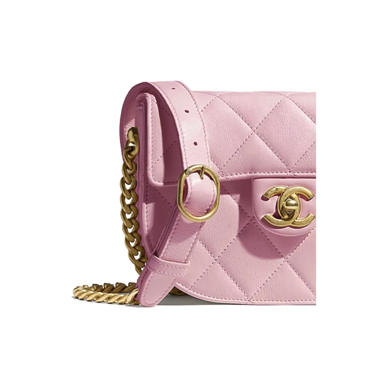 CHANEL Calfskin Crescent Bag Messenger Bag Crossbody Bag Women's Pink-2