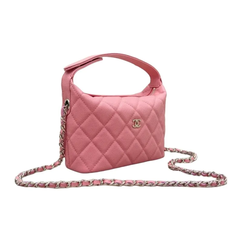 CHANEL Grain Calfskin Hobo Bag, Shoulder Bag, Crossbody Handbag Women's Light Pink Red-1