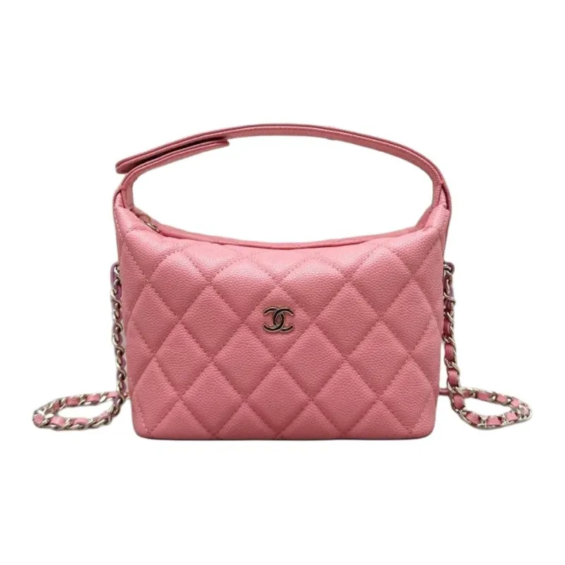 CHANEL Grain Calfskin Hobo Bag, Shoulder Bag, Crossbody Handbag Women's Light Pink Red-0