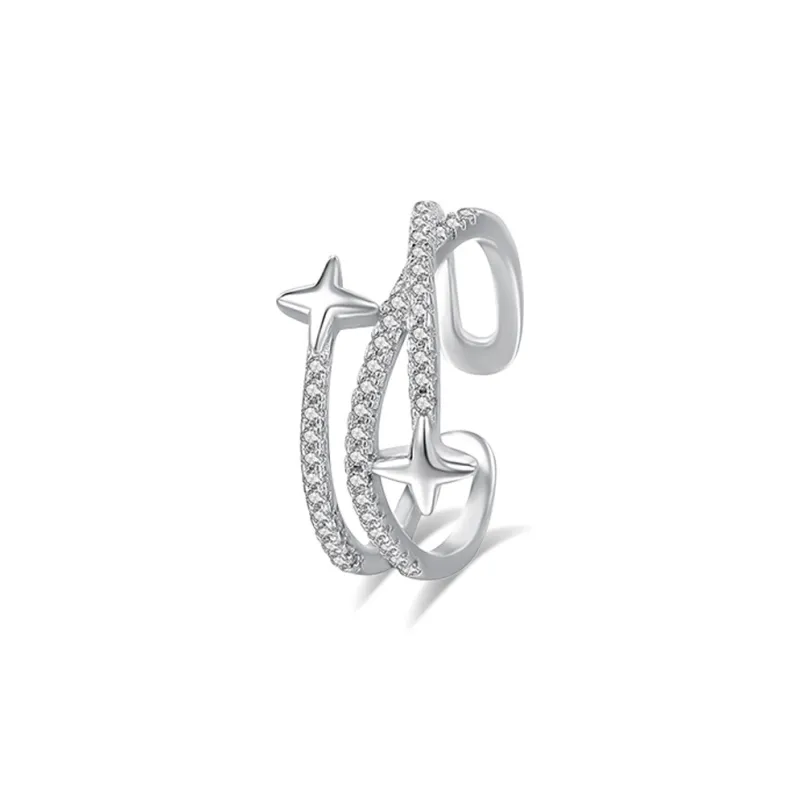Muyan S925 Silver Four Pointed Star BFF Ring Women's-1