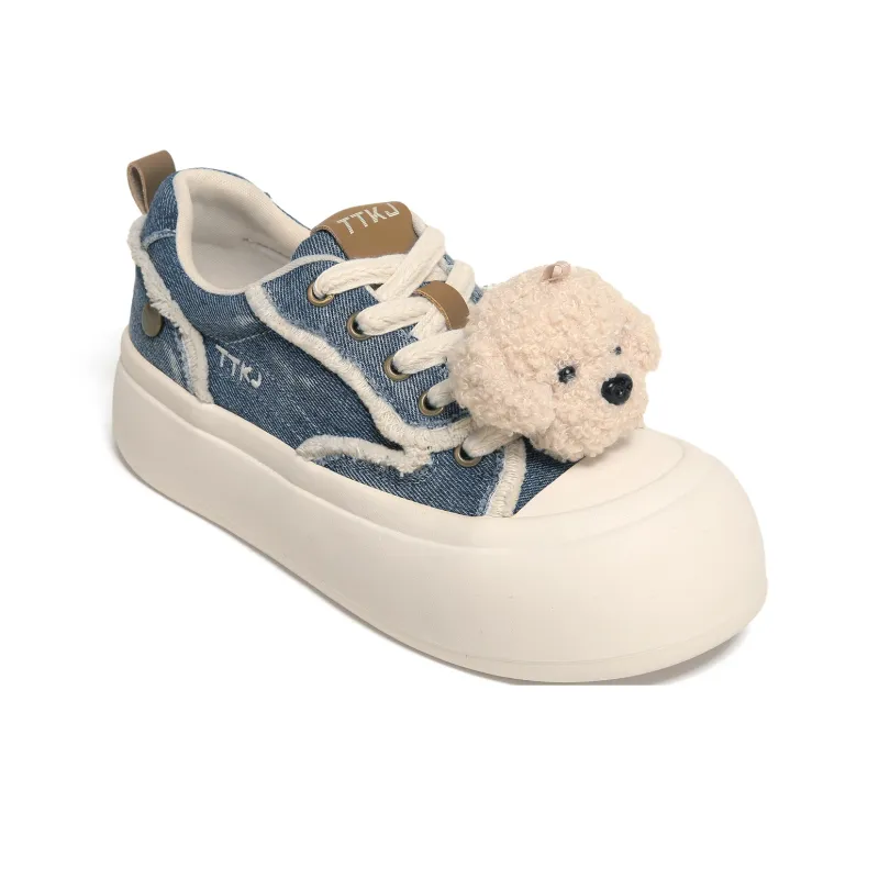 TTKJ Wear Resistant Height Increasing Low Top Skateboard Shoes Women's Denim Blue-2