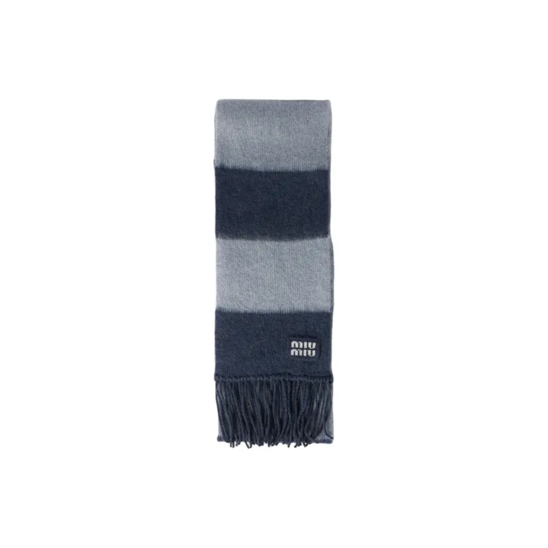 MIU MIU Mohair Polyamide Wool Recycled Polyester Knit Scarves Unisex Blue-0