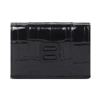 Balenciaga Hourglass Cow Leather Wallet Mini Women's Black