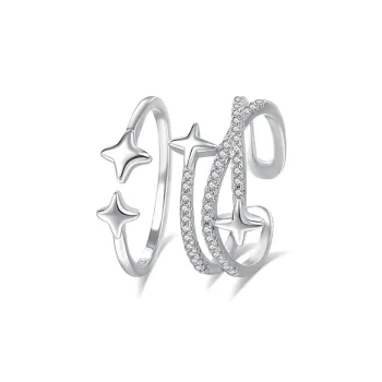 Muyan S925 Silver Four Pointed Star BFF Ring Women's
