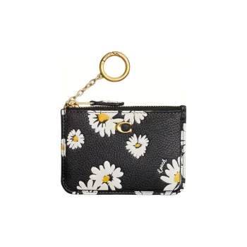 COACH Skinny Id Case Polished Pebble Leather Document Bag, Card Holder Mini Women's Black & Multicolor