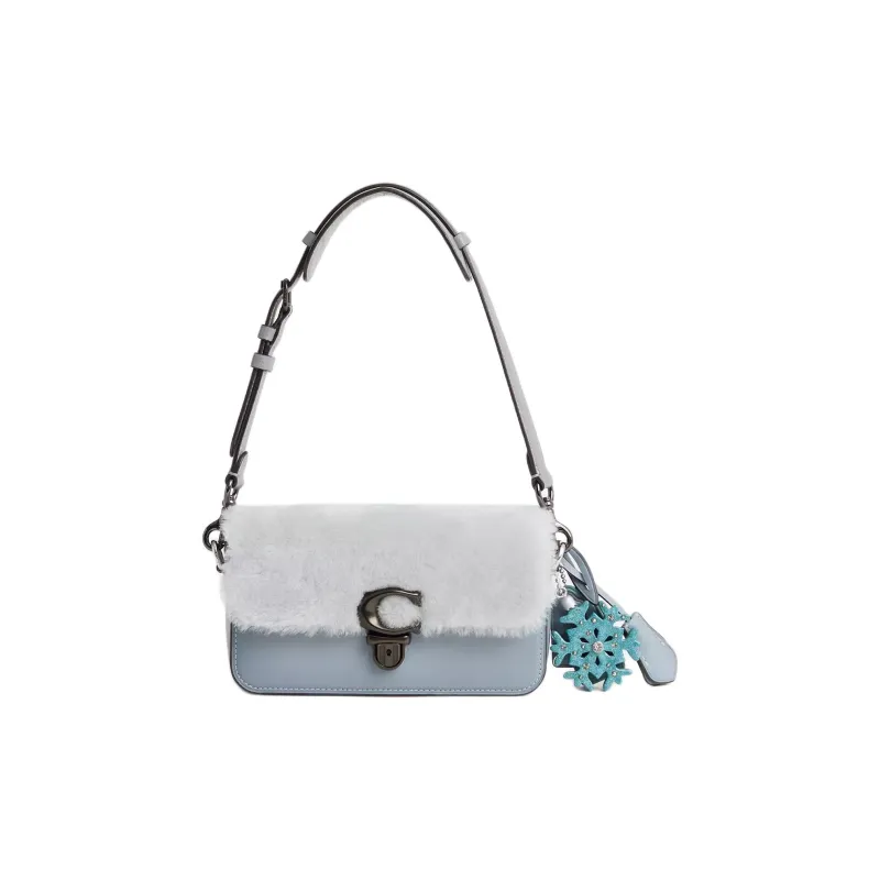 COACH Studio Leather Shoulder Bag Crossbody Bag Handbag Small Size Women's Silver & Gray Blue-0