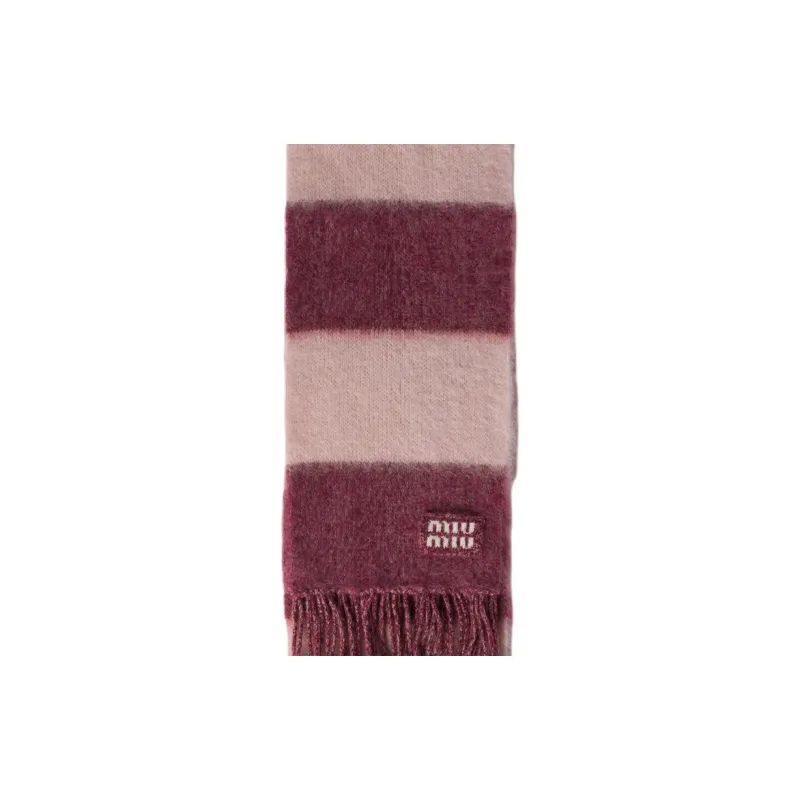 MIU MIU Mohair Polyamide Wool Recycled Polyester Knit Scarves Unisex Red/Pink-1