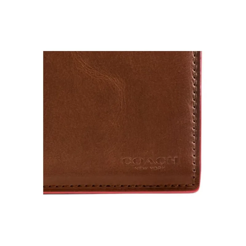 COACH Breast Pocket Calfskin Clutches Wallets Men's Brown-3