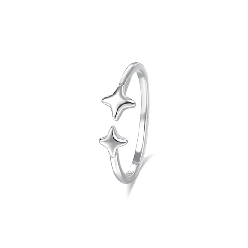 Muyan S925 Silver Four Pointed Star BFF Ring Women's-0