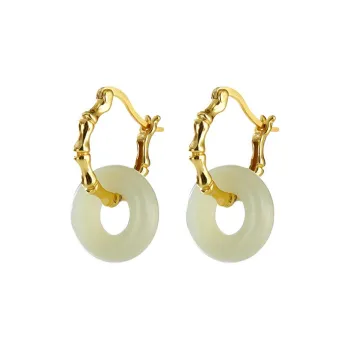 Tinessy Hetian Jade Earrings White Jade Women's