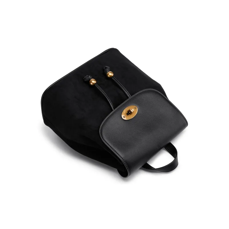 FAIRWHALE PU Backpack Regular Women's Black/Caramel-6