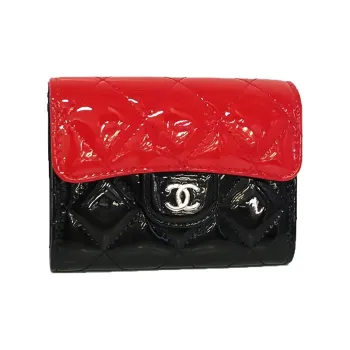 CHANEL Patent Leather & Metal Wallet Women's Red, Black & Multicolor