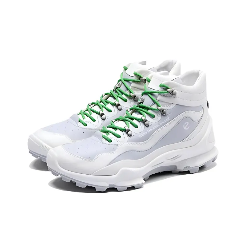 White Mountaineering x Ecco Biom C Trail Anti Slip Wear Resistant High Top Hiking Shoes Men's White Green-2