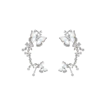 BOONEE ALUS White Shell 925 Sterling Silver Clip On Earrings Women's