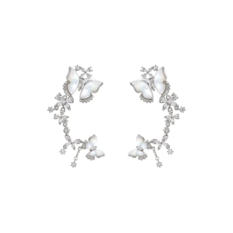 BOONEE ALUS White Shell 925 Sterling Silver Clip On Earrings Women's-0