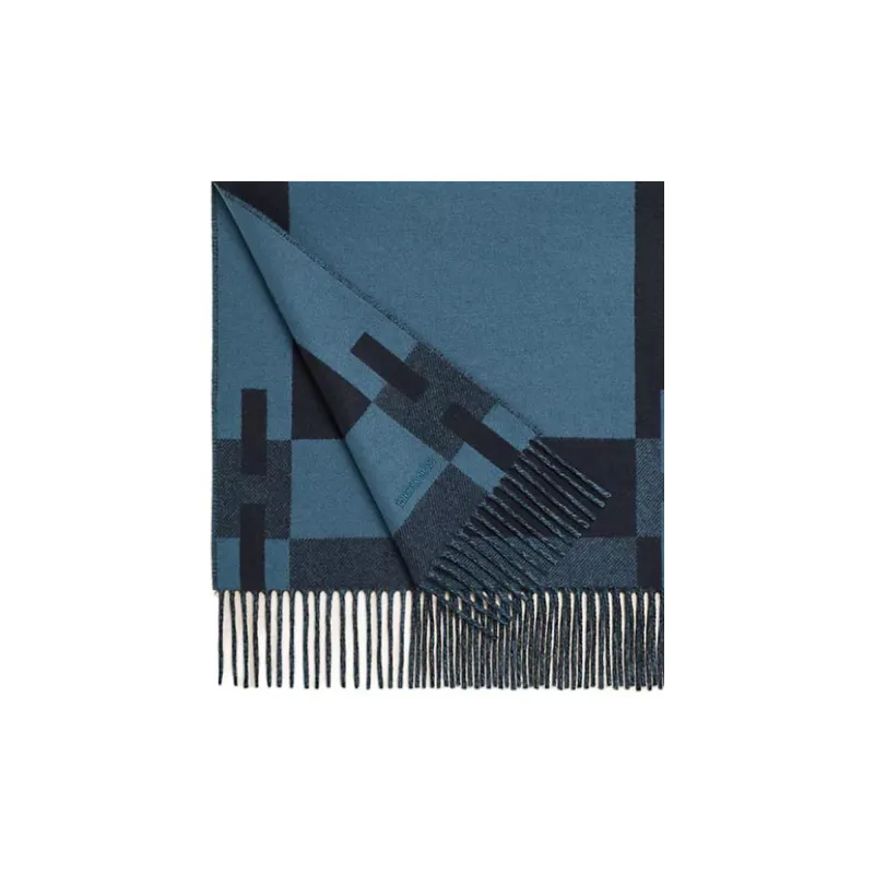 HERMES Cashmere Knit Scarves Men's Blue-2