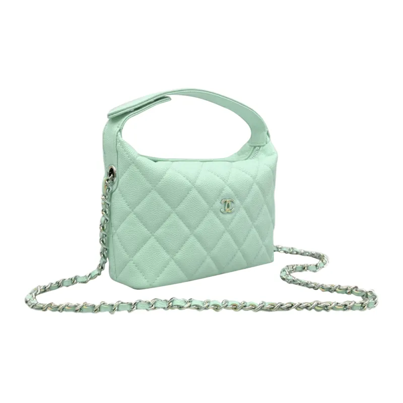 CHANEL Litchi Grain Cow Leather Shoulder Bag, Crossbody Bag, Handbag Women's Green-1