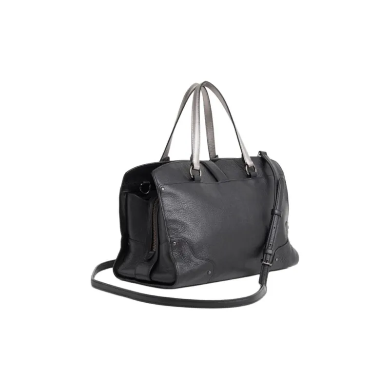 COACH SATCHEL Stone Pattern Leather One Shoulder Handbags Large Size Women's Black-1