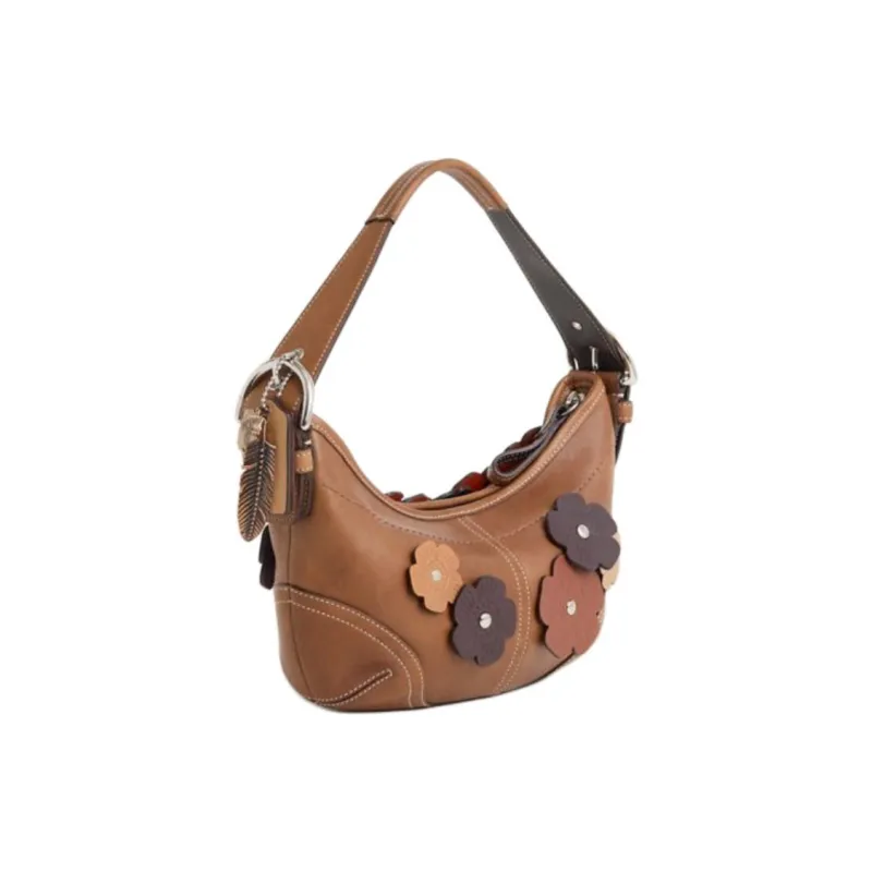 COACH Soho Leather Hobo Bag One Shoulder Handbags Small Size Women's Silver & Camel-1