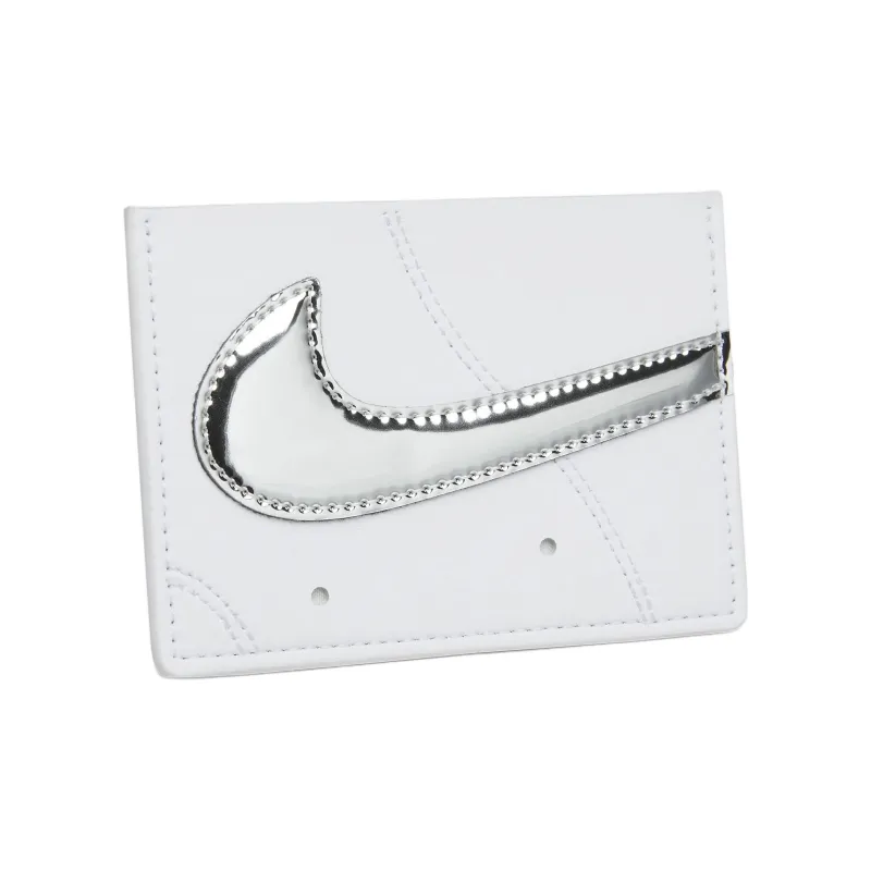 Nike PU Polyurethane Card Holder Unisex White & Metallic Silver-0