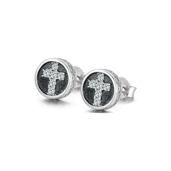 BKBU 925 Sterling Silver With Titanium Steel And Zircon Stud Earrings Unisex