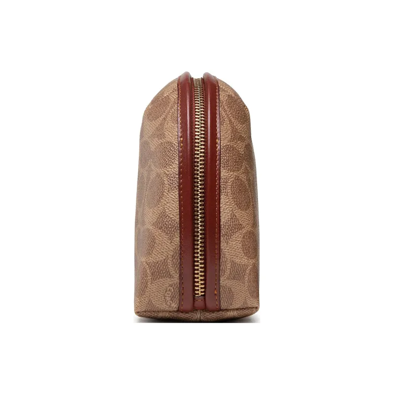 COACH Julienne Coated Canvas With Calfskin Clutch Makeup Bag Small Size Women's Tan-2