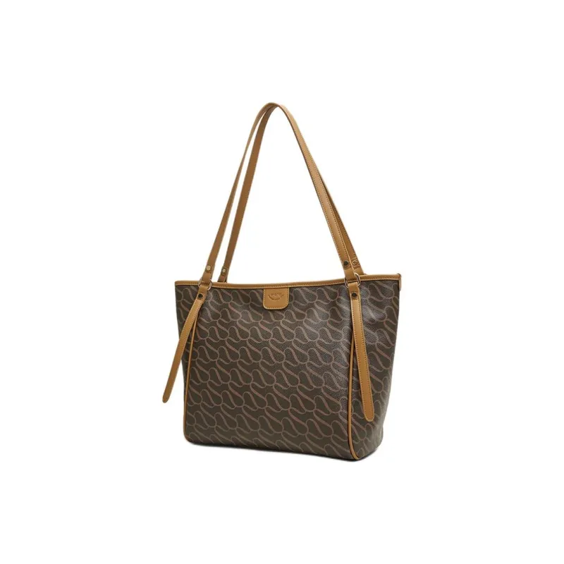 BASTO Pu Shoulder Bag Large Size Women's Brown/Beige White Brown-1