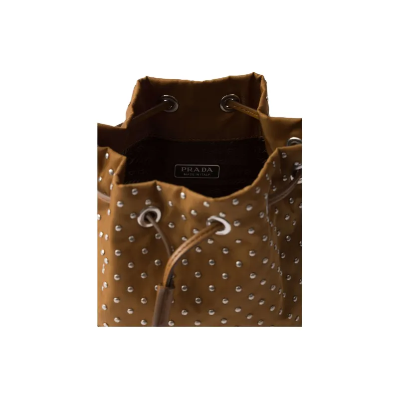 PRADA Reclycle Polyamide Bucket Bags One Shoulder Handbags Mini Women's Brandy Color-4