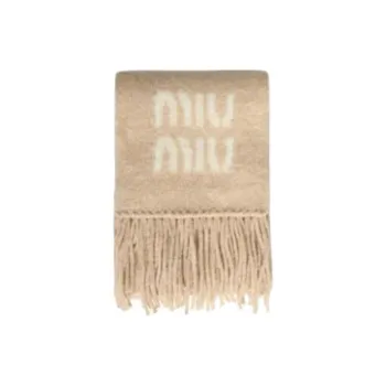 MIU MIU Mohair Polyamide Wool Knit Scarves Women's Beige