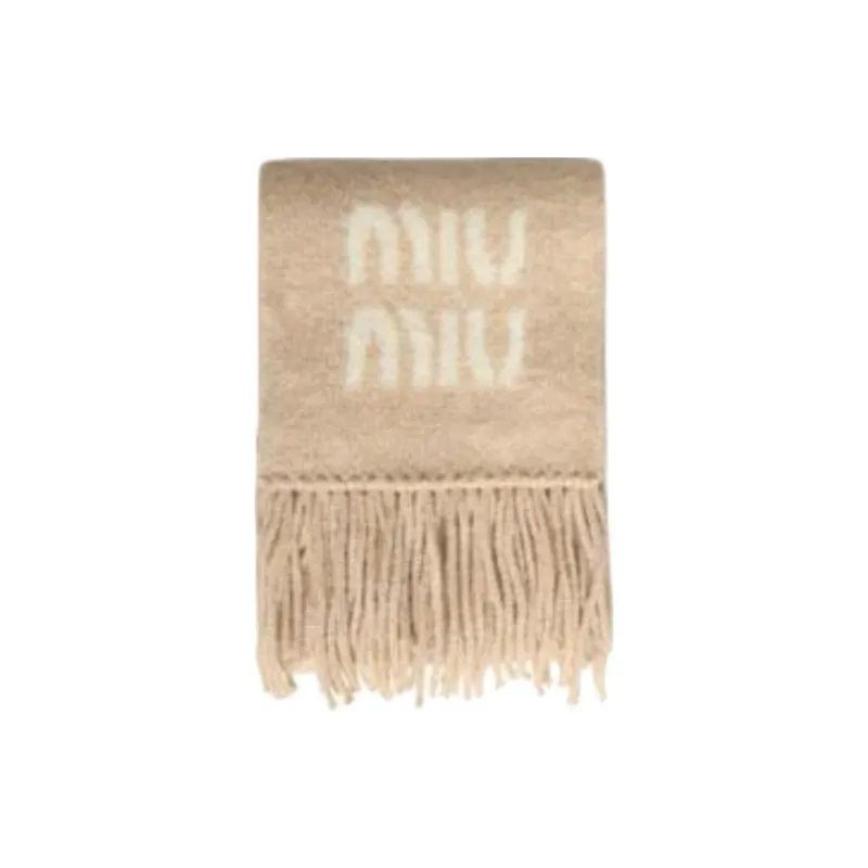 MIU MIU Mohair Polyamide Wool Knit Scarves Women's Beige-0