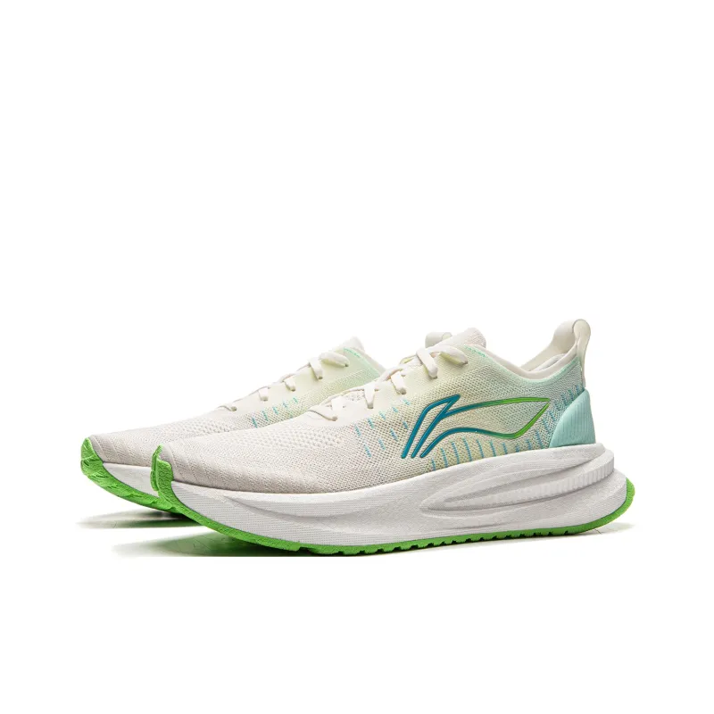 LiNing Comfortable Cushioning Anti Slip Wear Resistant Breathability Low Top Casual Running Shoes Men's White Green-2