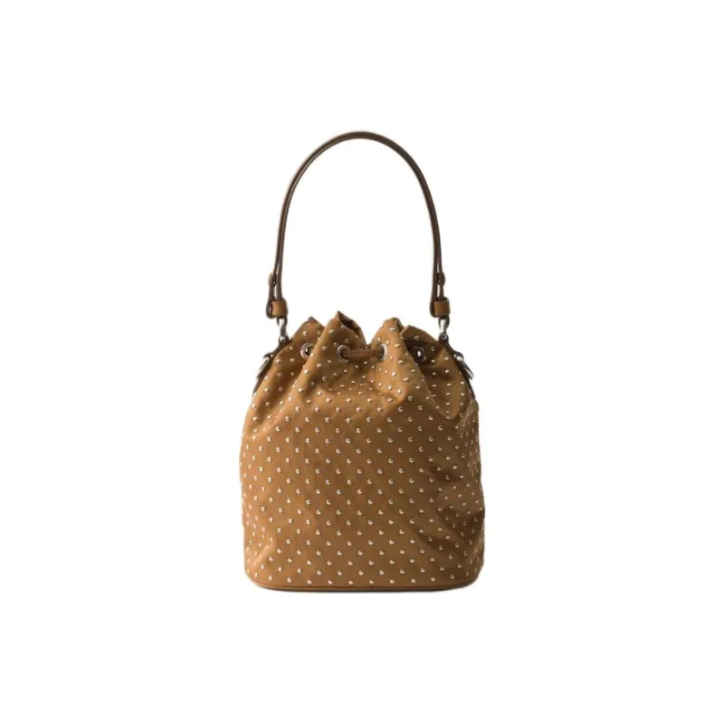 PRADA Reclycle Polyamide Bucket Bags One Shoulder Handbags Mini Women's Brandy Color-3