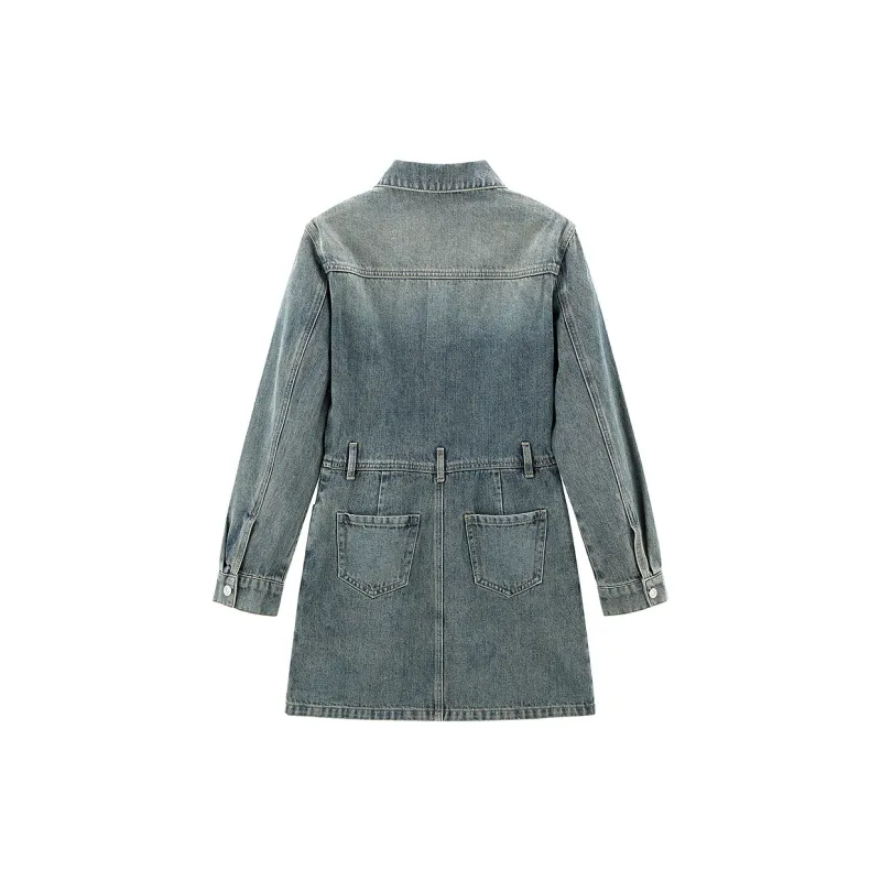 LEDIN Long Sleeved Dress Women's Denim Medium Blue-1