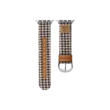 Beige Coffee Plaid Pattern/New Round Tail Leather Label Woolen Leather Strap