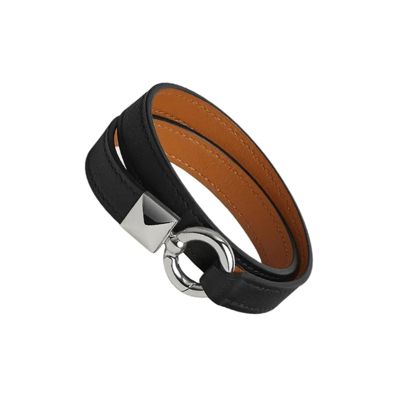 HERMES Calfskin Bracelets Men's Black-1