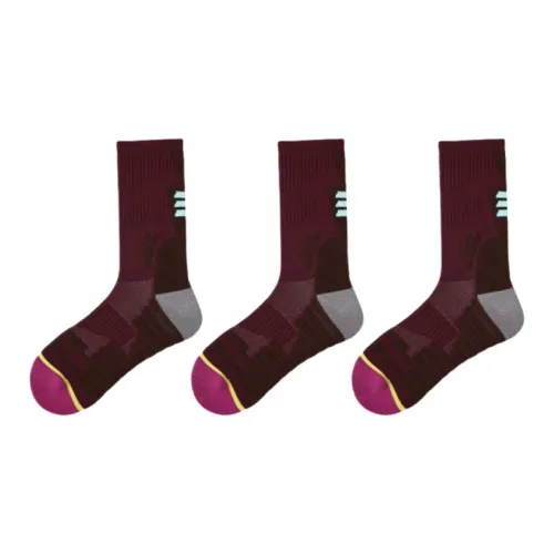 Vine Color Mid Calf Socks Unisex 3 Pack Red Brown