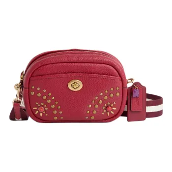 COACH Camera Soft Pebbled Leather Camera Bags Crossbody Bag Shoulder Bag Small Size Women's Red