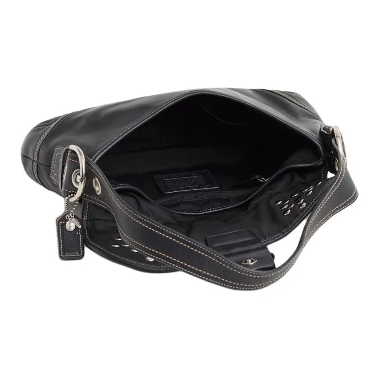COACH Soho Leather Shoulder Bag Medium Size Women's Black-2