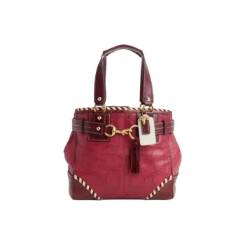 COACH Signature Leather Tote Bag Shopping Bag Handbag Large Size Women's Bordeaux Color