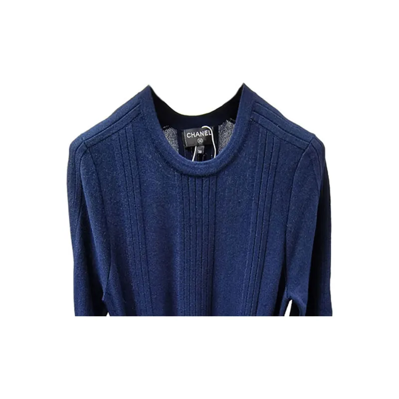 CHANEL Long Sleeved Dresses Women's Blue-2